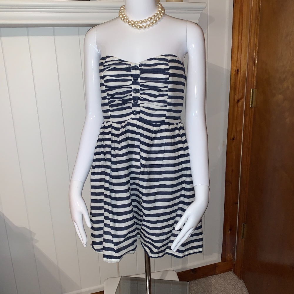 Forever 21 Navy and White Strapless Sundress